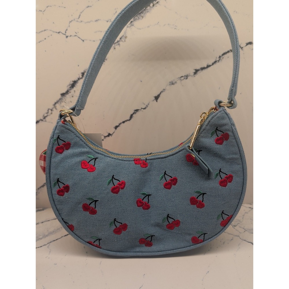 Betsey Johnson Light Denim XONORTHY Cherry Shoulder Bag with Gold Hardware NWT - Picture 3 of 5